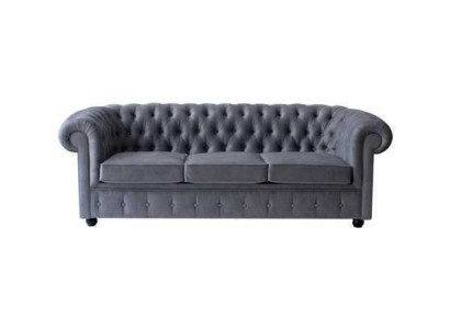 Chesterfield Grauer Dreisitzer Luxus Couch Designer Wohnzimmer Sofa